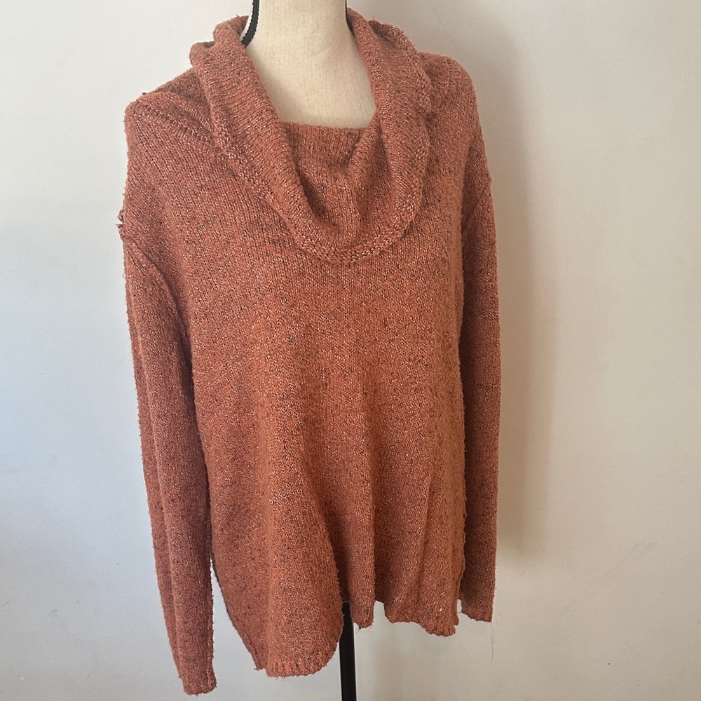 SPANNER Cowl Neck Sweater - Warm Orange Ramie Material Similar to Linen Oversize
